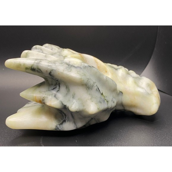 Large White Peach Green Jade Dragon Skull Crystal Carving - Veins Dinosaur - Picture 8 of 9